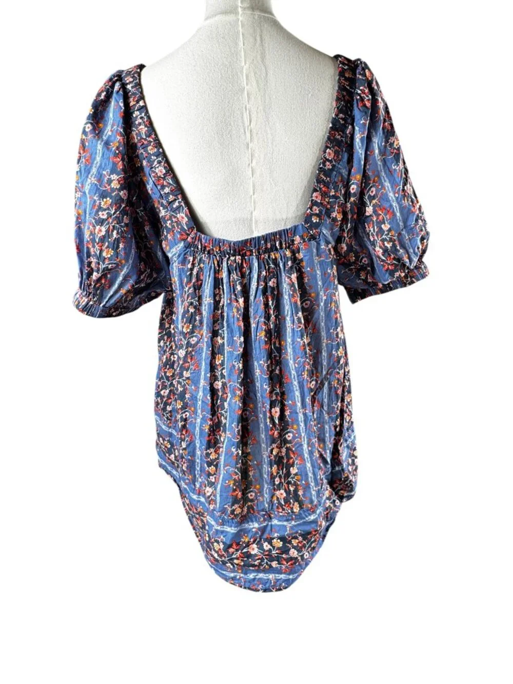 Free People Vintage Lover Floral Babydoll Blouse Dutch Blue Size Small